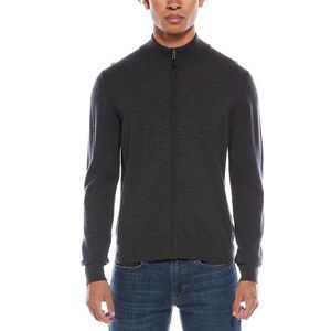 Mette Mens  Merino Wool Zip Mock Neck Cardigan, Grey
